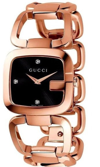 Gucci G Gucci Black Dial Rose Gold Steel Strap Watch For Women - YA125409