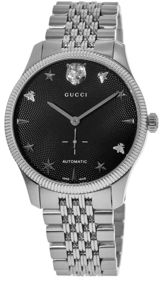 Gucci G Timeless Automatic Black Dial Silver Steel Strap Watch For Men - YA126353