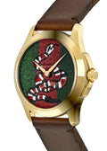 Gucci Le Marche Des Merveilles Green and Red Dial Brown Leather Strap Unisex Watch - YA1264012