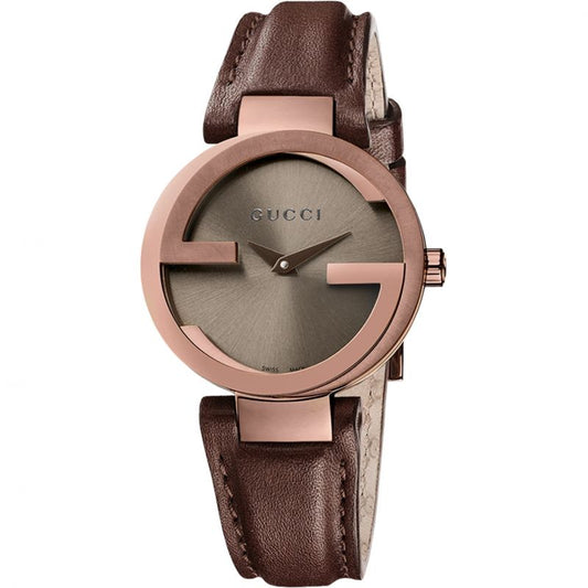 Gucci G Interlocking Brown Dial Brown Leather Strap Watch For Women - YA133504