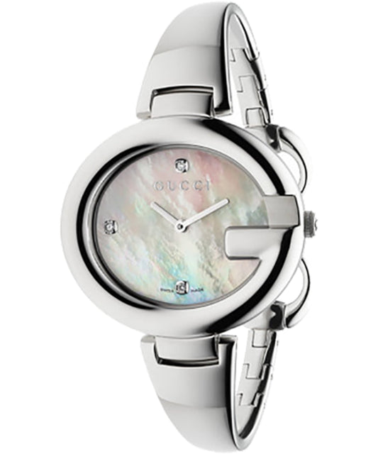 Gucci Guccissima Diamonds Mother of Pearl Dial Silver Steel Strap Watch For Women - YA134303