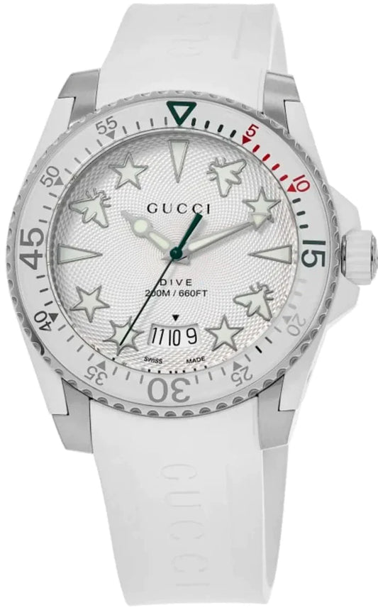 Gucci Dive Quartz White Dial White Rubber Strap Watch For Men - YA136337