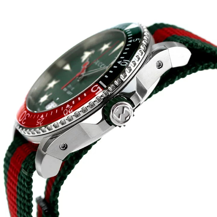 Gucci Dive Quartz Green Dial Two Tone NATO Strap Watch For Men - YA136339
