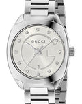 Gucci G Frame Quartz Diamonds Silver Silver Steel Strap Watch For Women - YA142504
