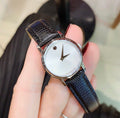 Movado Museum Silver Dial Black Leather Strap Watch For Women - 2100003