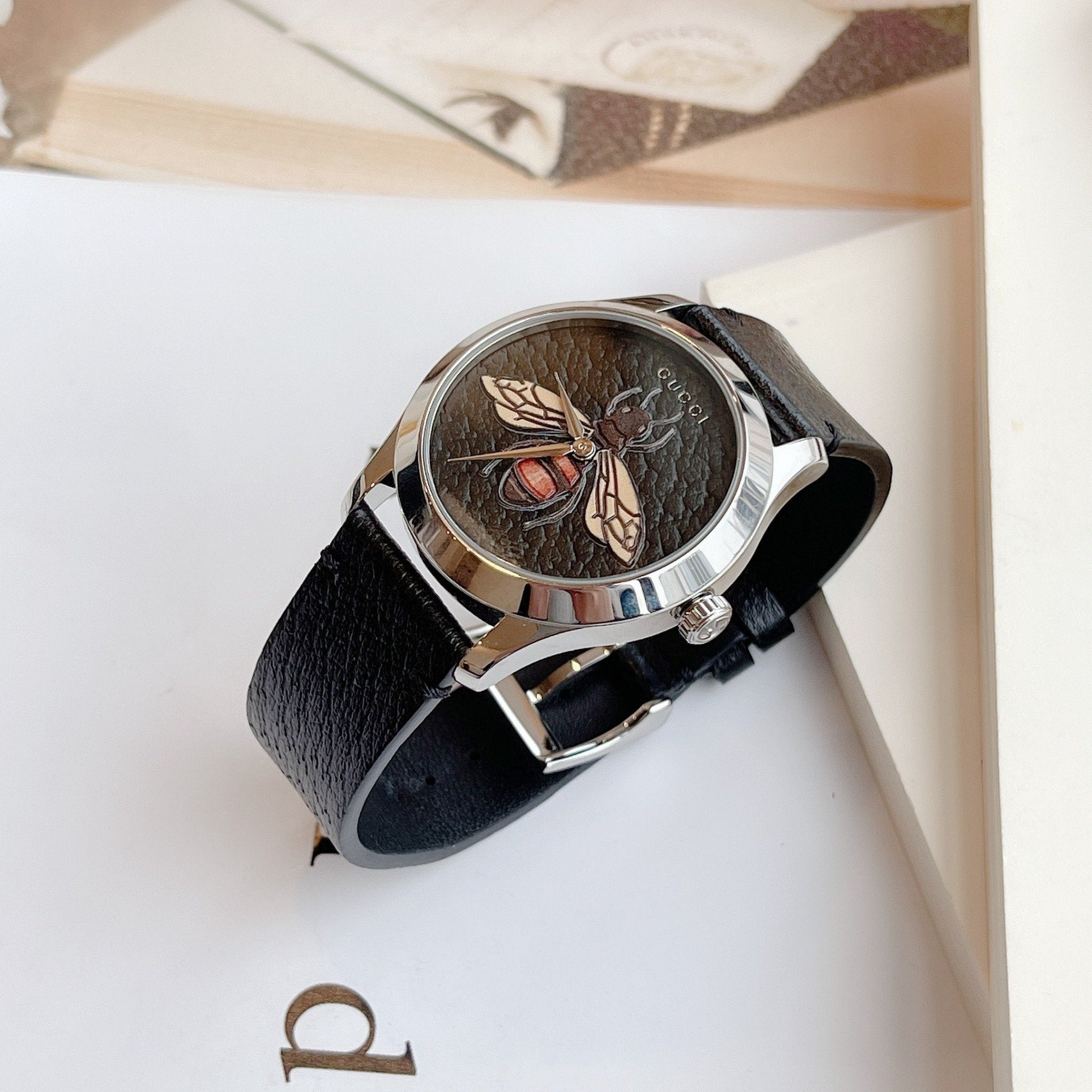 Gucci G Timeless Black Dial Black Leather Watch For Women - YA1264067
