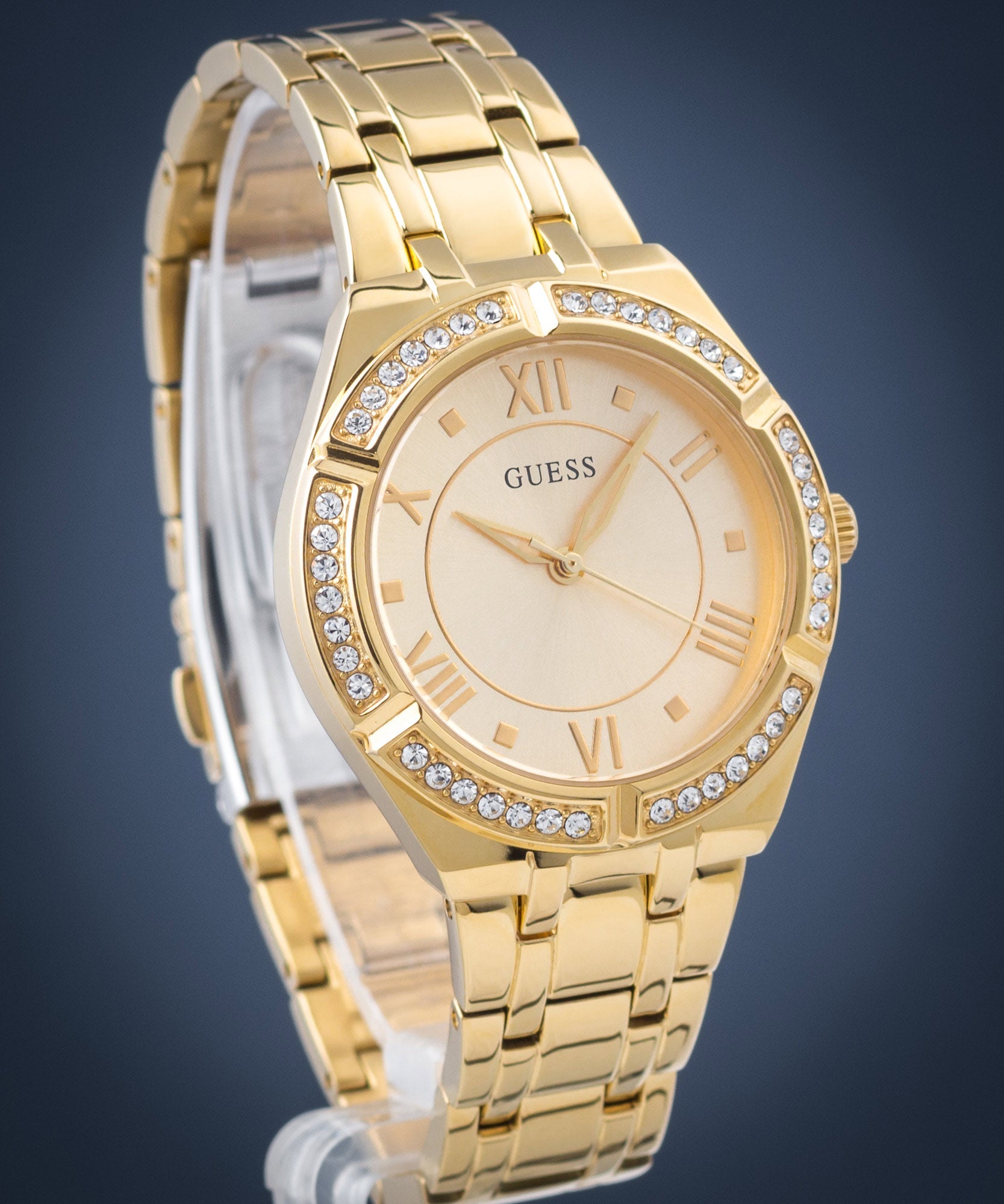 Guess Cosmo Diamonds Gold Dial Gold Steel Strap Watch for Women - GW0033L2