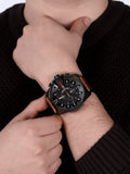 Diesel Mega Chief Quartz Chronograph Black Dial Brown Leather Strap Watch For Men - DZ4343