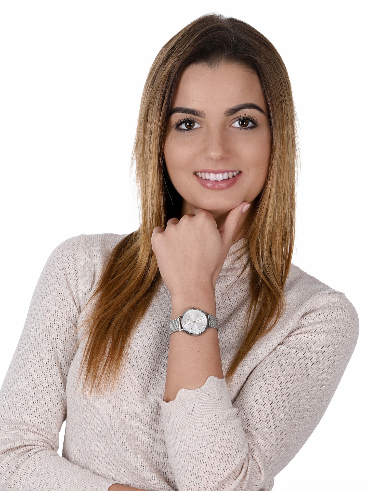 Emporio Armani Kappa Silver Dial Silver Mesh Bracelet Watch For Women - AR11128