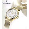 Maserati Epoca Mother of Pearl Dial Yellow Gold Mesh Strap Watch For Women - R8853118502