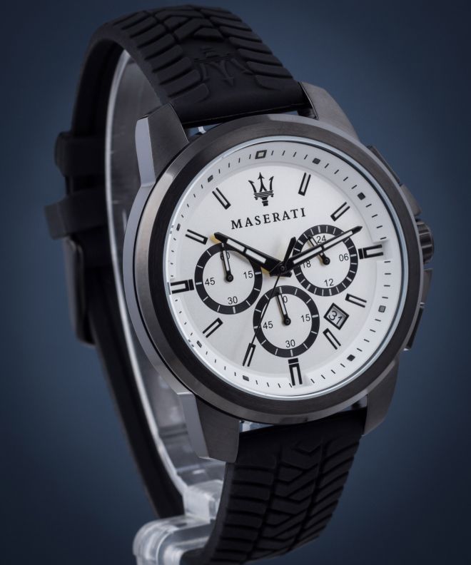 Maserati Successo 44mm White Dial Black Silicone Strap Watch For Men - R8871621010