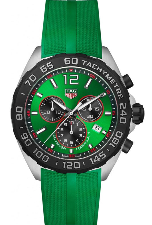 Tag Heuer Formula 1 Chronograph Green Dial Green Rubber Strap Watch for Men - CAZ101AP.FT8056