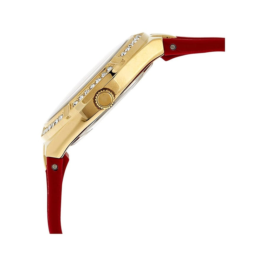 Guess Cosmo Diamonds Gold Dial Red Rubber Strap Watch for Women - GW0034L6