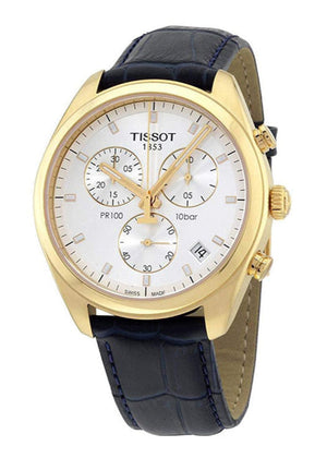 Tissot T Classic PR 100 Chronograph Silver Dial Black Leather Strap Watch for Men - T101.417.36.031.00