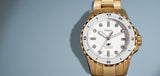 Fossil ES5350 Blue Dive Women’s Watch – White Dial with Gold Stainless Steel Strap & 3-Hand Movement