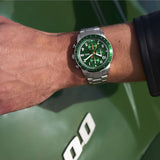 Fossil FS6048 Sport Tourer Men’s Chronograph Watch – Green Dial with Silver Stainless Steel Strap