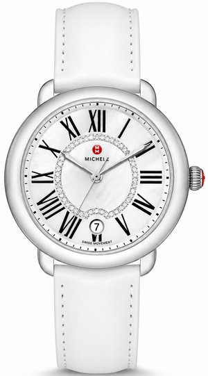 Michele Serein Silver Dial White Leather Strap Watch for Women - MWW21B000013