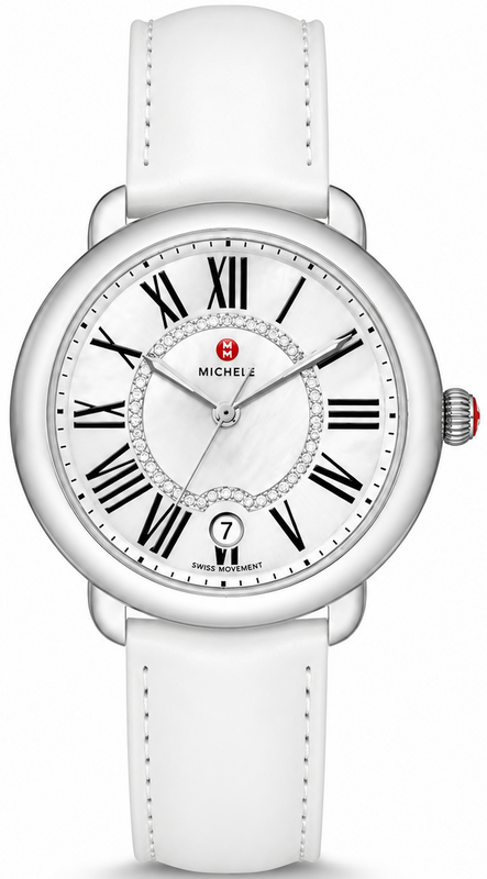 Michele Serein Mother of Pearl Dial White Leather Strap Watch for Women - MWW21B000013