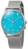 Gucci YA126582 G-Timeless Women's Watch – Turquoise Mother of Pearl Dial & Silver Mesh Bracelet