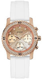 Guess W1098L5 Confetti Women's Watch – Crystal Rose Gold Dial & White Silicone Strap