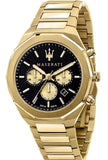 Maserati R8873642001 Stile 45mm Chronograph Men's Watch – Black Dial & Gold Steel Strap