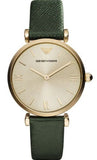 Emporio Armani AR1726 Retro Quartz Women's Watch – Champagne Beige Dial & Green Leather Strap