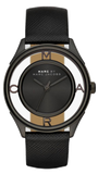 Marc Jacobs MBM1379 Tether Quartz Women's Watch – Transparent Black Dial & Black Leather Strap