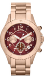 Marc Jacobs MBM3251 Rock Chronograph Unisex Watch – Mother of Pearl Red Dial & Rose Gold Steel Strap