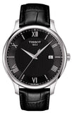 Tissot T063.610.16.058.00 T-Classic Tradition Quartz Men's Watch – Black Dial & Black Leather Strap