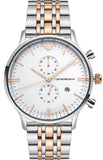 Emporio Armani AR0399 Chronograph Men's Watch – White Dial & Two-Tone Steel Strap