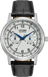 Citizen Eco-Drive AO9000-06B Men's Watch – Silver Dial with Black Leather Strap