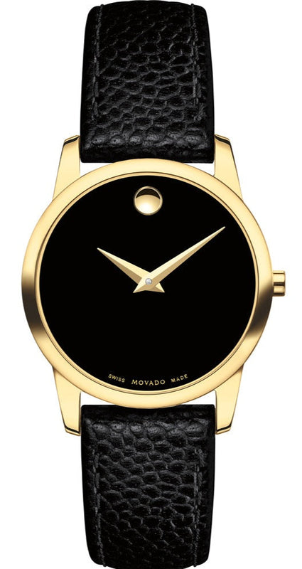 Movado Museum Classic Black Dial Black Leather Strap Watch For Women - 0607016