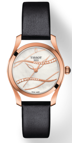 Tissot T Wave Diamond Mother of Pearl Dial Black Leather Strap Watch For Women - T112.210.36.111.00