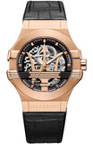 Maserati Potenza Automatic Skeleton Black Dial Black Leather Strap Watch For Men - R8821108039