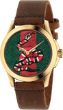 Gucci YA1264012 Le Marché des Merveilles Unisex Watch – Green & Red Dial & Brown Leather Strap