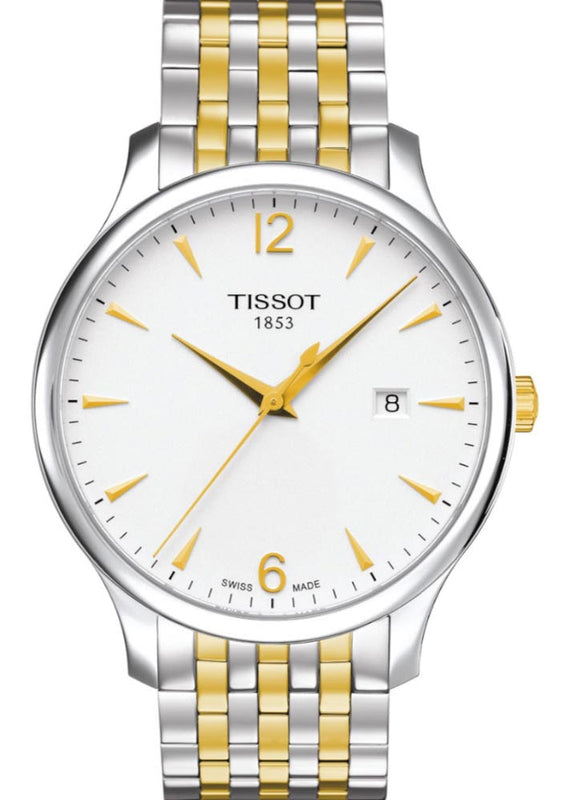 Tissot T Classic Tradition White Dial Two Tone Mesh Bracelet Watch For Men - T063.610.22.037.00