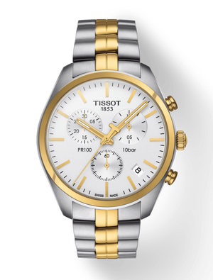 Tissot T Sport PR 100 Chronograph White Dial Two Tone Steel Strap Watch For Men - T101.417.22.031.00