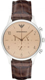 Emporio Armani AR1878 Classic Chronograph Men's Watch – Cream Dial & Brown Leather Strap