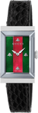 Gucci YA147403 G-Frame Women's Watch – Mother of Pearl Green & Red Dial & Black Leather Strap