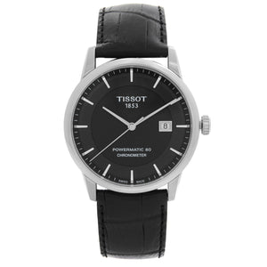 Tissot T Classic Luxury Powermatic 80 Black Dial Black Leather Strap Watch For Men - T086.408.16.051.00