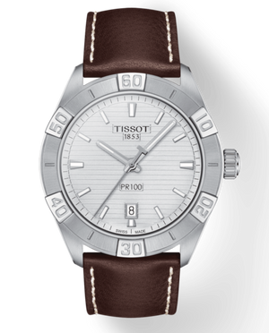 Tissot PR 100 Sport Silver Dial Brown Leather Strap Watch For Men - T101.610.16.031.00