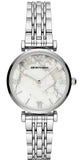 Emporio Armani AR11170 Gianni T Bar Women's Watch – White Marble Dial & Silver Steel Strap