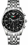 Emporio Armani AR5983 Team Italia Chronograph Men's Watch – Black Dial & Silver Steel Strap