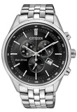 Citizen Eco-Drive Chronograph AT2140-55E Men's Watch – Black Dial with Silver Steel Bracelet