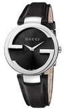 Gucci YA133301 G-Interlocking Women's Watch – Black Dial & Black Leather Strap