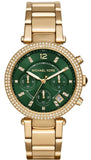 Michael Kors MK6263 Parker Chronograph Women's Watch – Green Dial & Gold Steel Bracelet