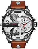 Diesel DZ7394 Mr. Daddy 2.0 Chronograph Men's Watch – Silver Dial & Brown Leather Strap