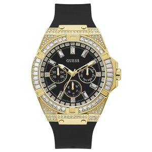 Guess Zeus Chronograph Diamonds Black Dial Black Silicone Strap Watch For Men - GW0208G2