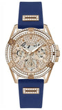 Guess GW0536L5 Queen Women's Watch – Rose Gold Dial & Blue Silicone Strap with Quartz Movement and Crystals