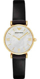Emporio Armani AR1910 Gianni T-Bar Quartz Women's Watch – Mother of Pearl Dial & Black Leather Strap